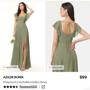 AZAZIE “Bondi” Pistachio A-Line Ruffled Chiffon Floor-Length Bridesmaid Dress